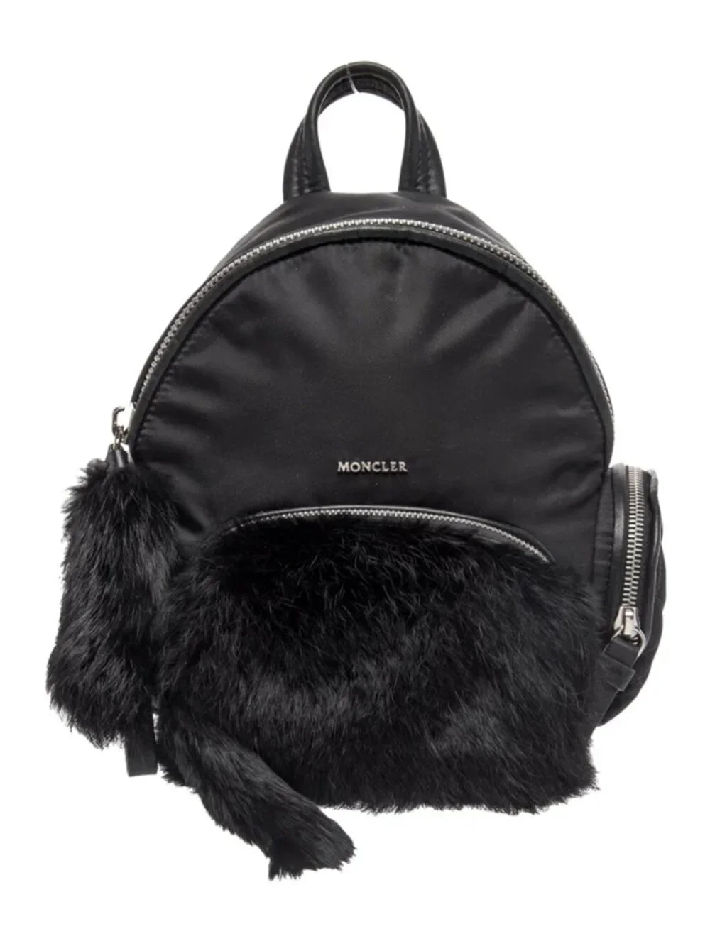 Moncler Nylon Black Backpack Rabbit Fur Trim